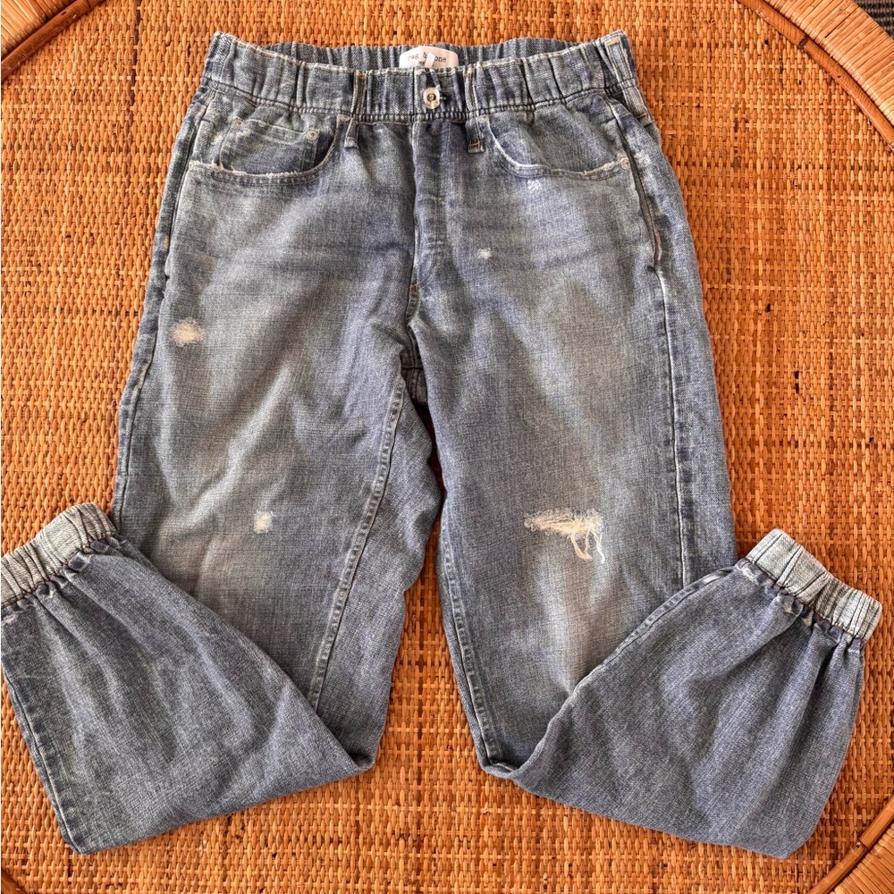 rag & bone Washed Blue Distressed Denim Joggers